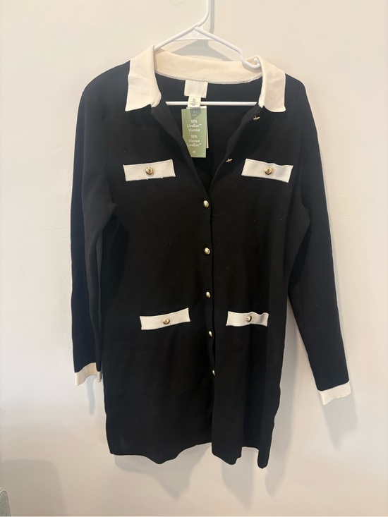 H&M Dresses & Skirts - H&M Black Knit Cardigan Dress with White Collar and Gold Buttons